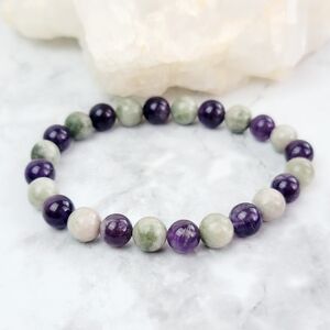 Jade Amethyst Bracelet Purple Green Bead Jewelry Men Women Handmade Artisan Gift